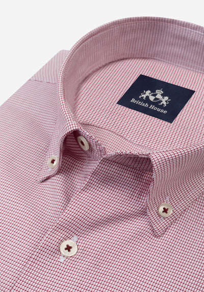Eterna Red Checked Mini Houndstooth Shirt