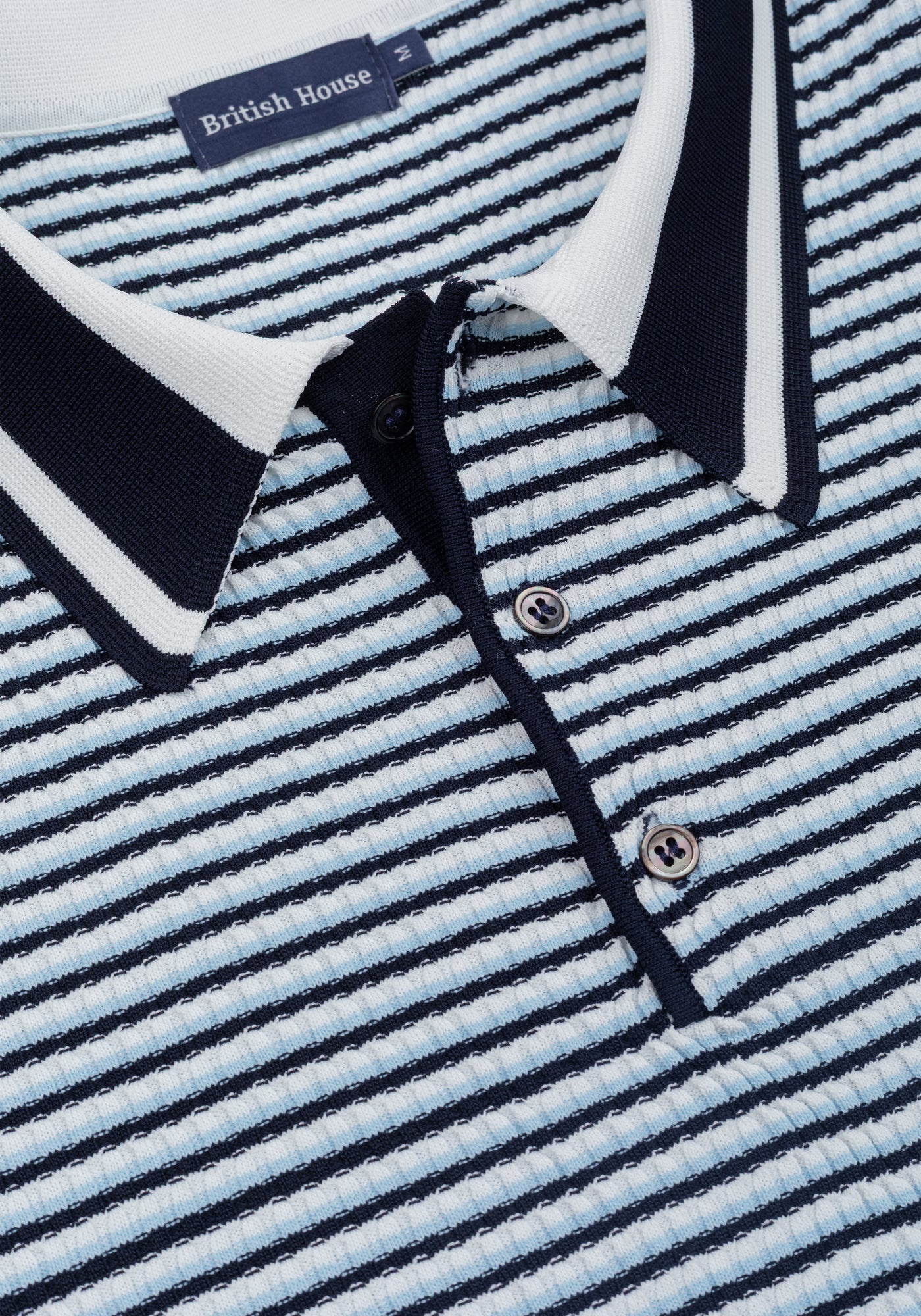 Coastal Blue Stripe Polyamide Knitted Polo Shirt