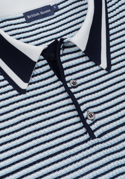 Coastal Blue Stripe Polyamide Knitted Polo Shirt