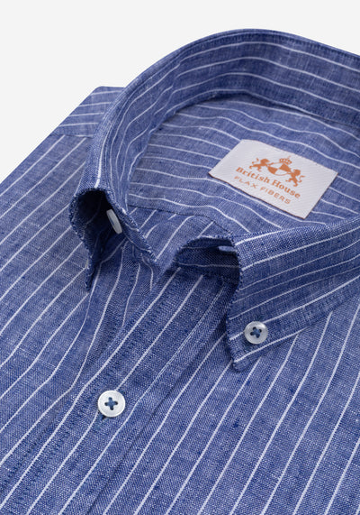 Marine Blue Stripe Belgian Linen Shirt
