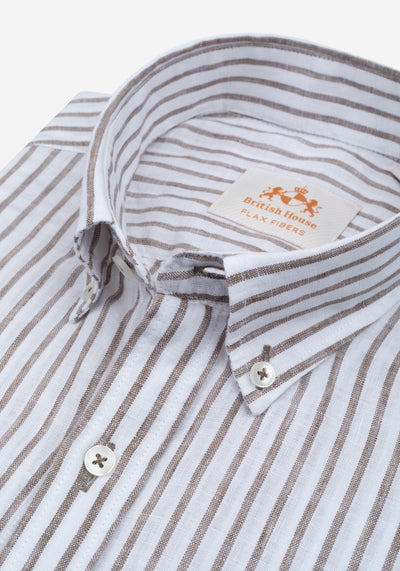 Clay Beige Stripe Belgian Linen Shirt