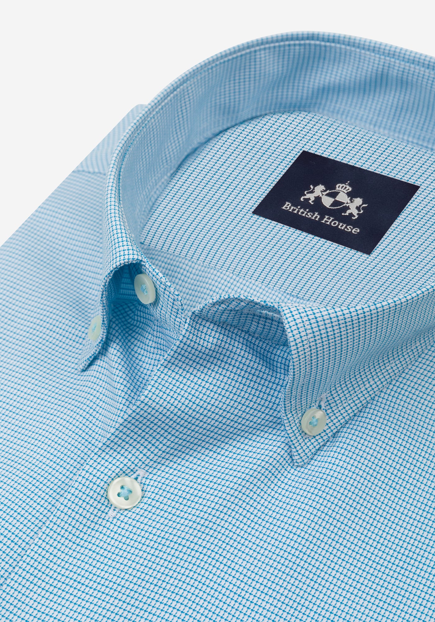 Aqua Blue Checked Mini Houndstooth Shirt