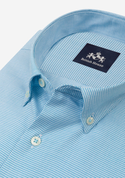 Aqua Blue Checked Mini Houndstooth Shirt