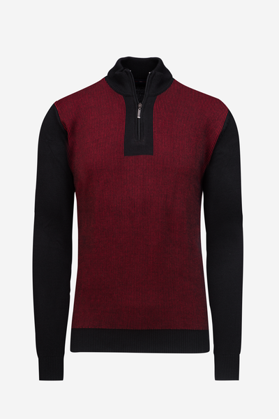 Garnet Red Black Stripe Turtle Neck Pullover