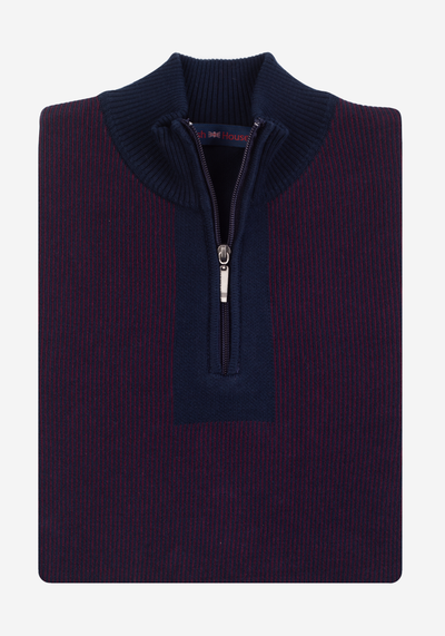Dim Red Navy Stripe Turtle Neck Pullover