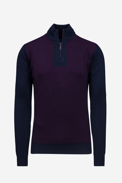 Dim Red Navy Stripe Turtle Neck Pullover