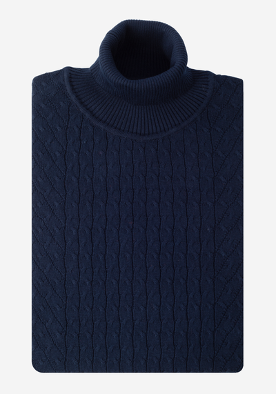 Dim Blue Braided Turtle Neck Pullover