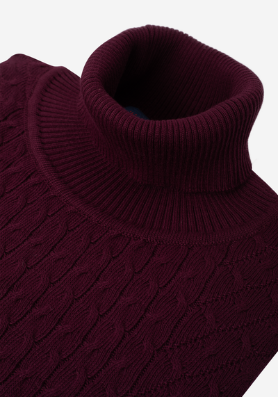 Dark Violet Braided Turtle Neck Pullover