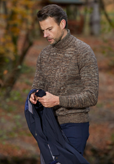 Gravel Beige Braided Turtle Neck Pullover