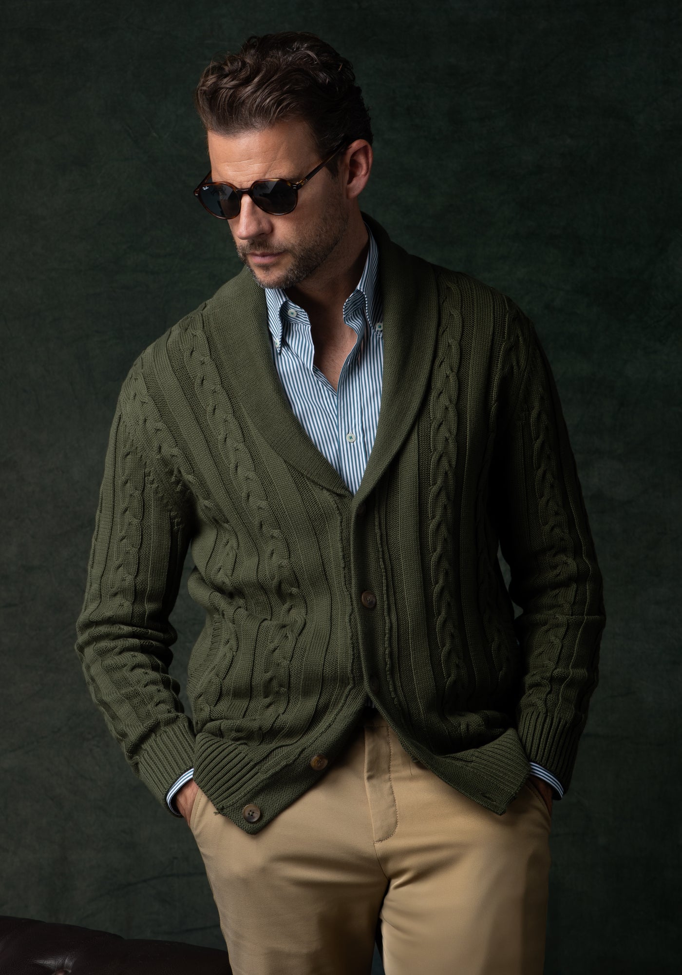 Dune Olive Heavy Knitted Cardigan
