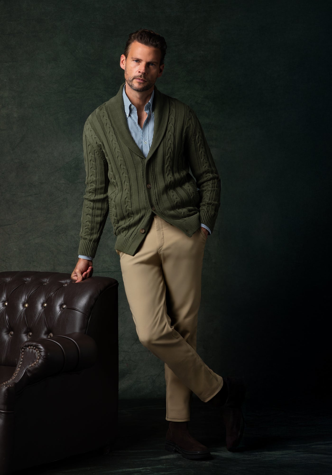 Dune Olive Heavy Knitted Cardigan
