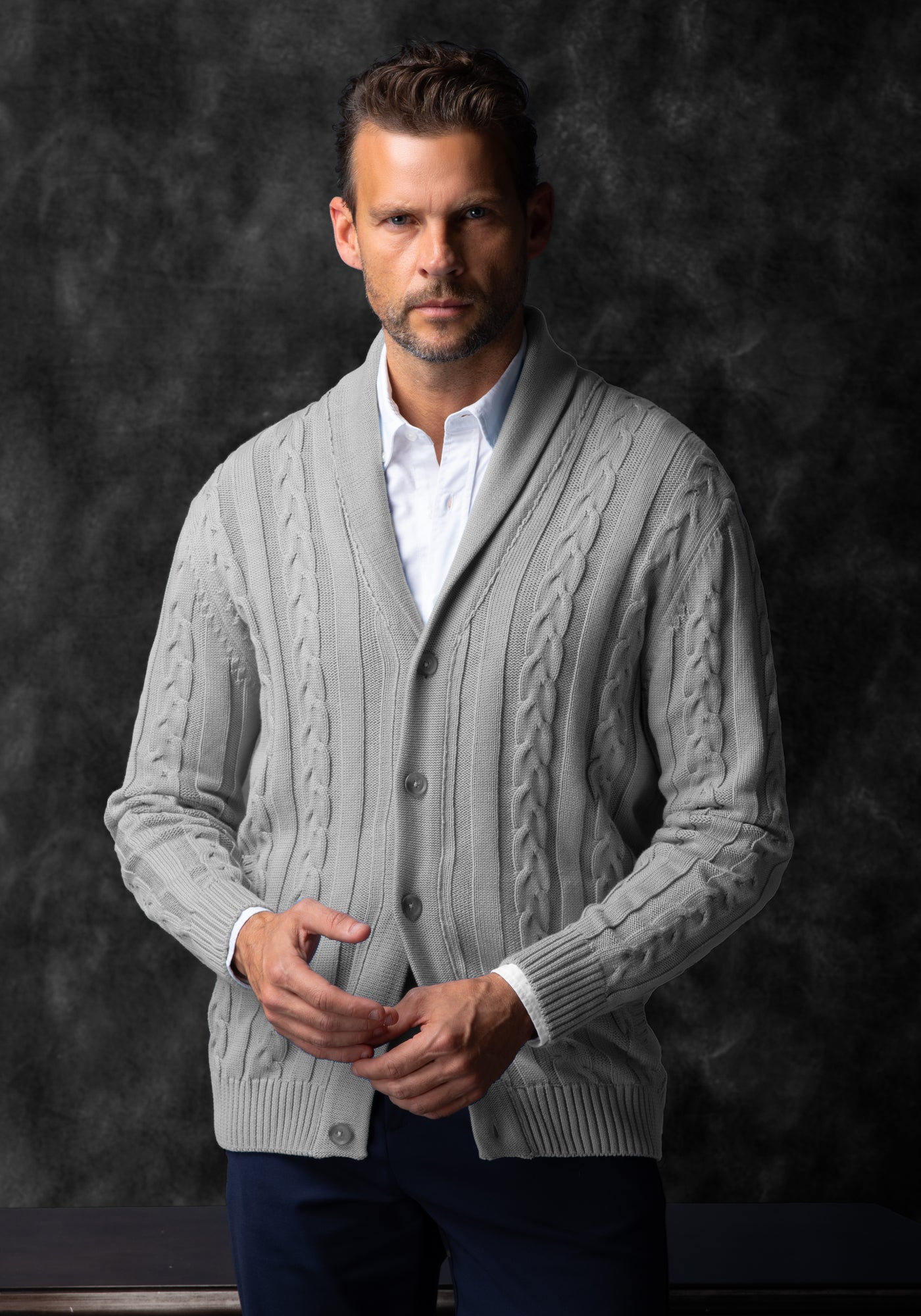 Mist Grey Heavy Knitted Cardigan