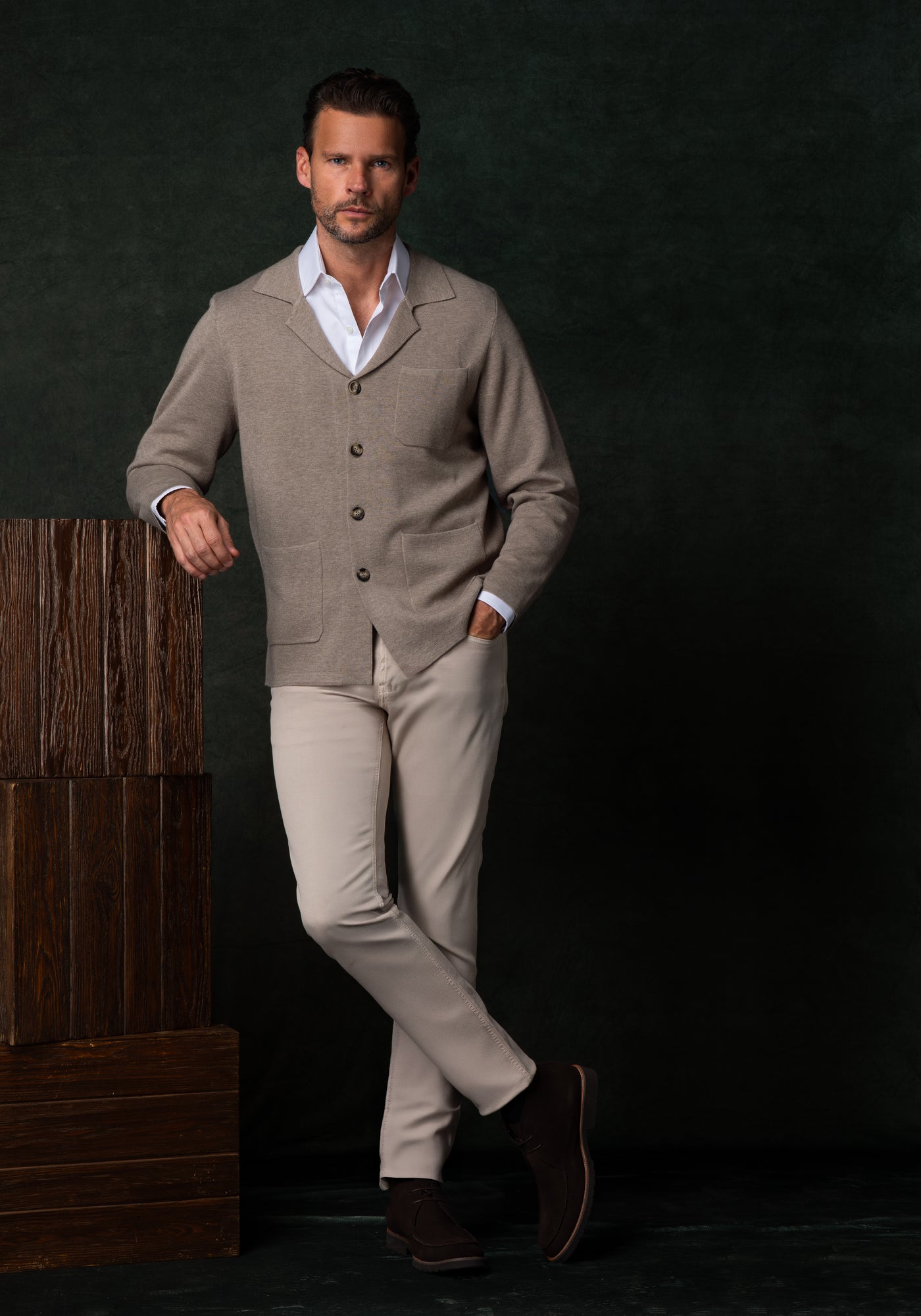 Dune Beige Merino Wool Blend Cardigan