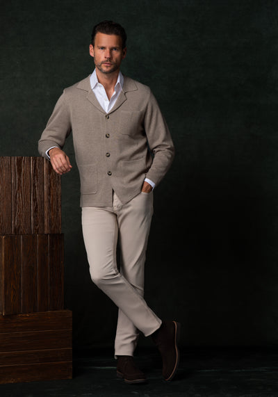 Dune Beige Merino Wool Blend Cardigan