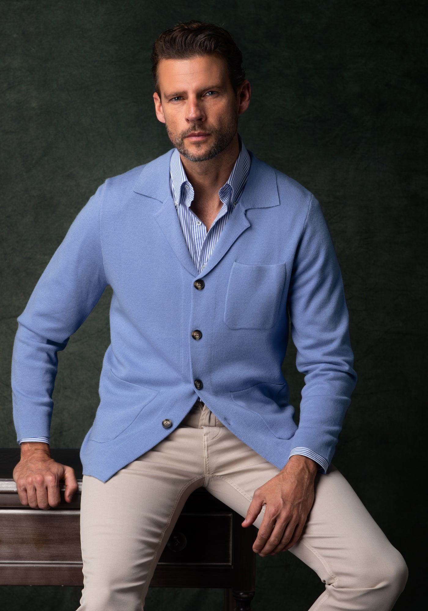 Powder Blue Merino Wool Blend Cardigan