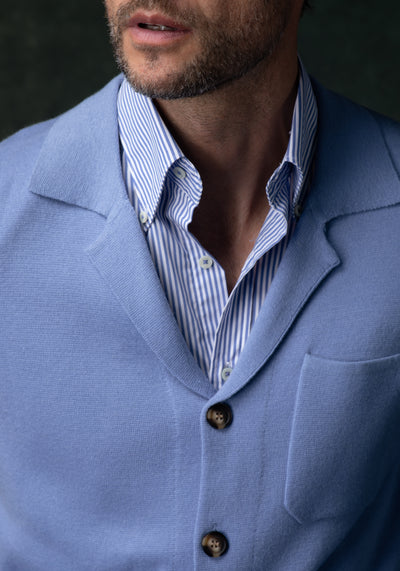 Powder Blue Merino Wool Blend Cardigan