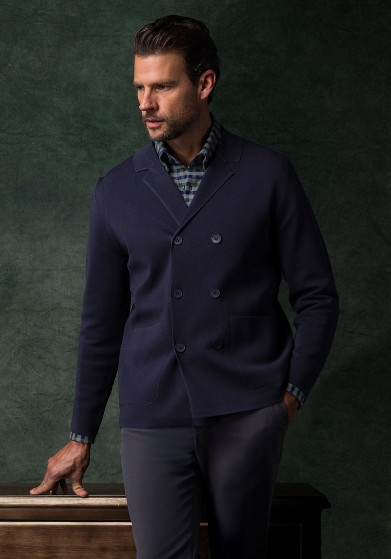 Lapis Navy Double-Breasted Polyamide Jardigan