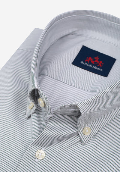 Deep Dark Olive Stripe Twill Shirt - Short Sleeve