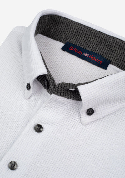 Swan White Cotton Waffle Polo Shirt