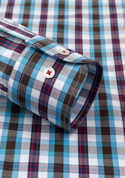 Aqua Blue Checked Poplin Shirt
