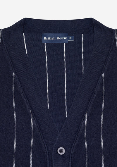 Arctic Navy Stripe Merino Wool Blend Cardigan