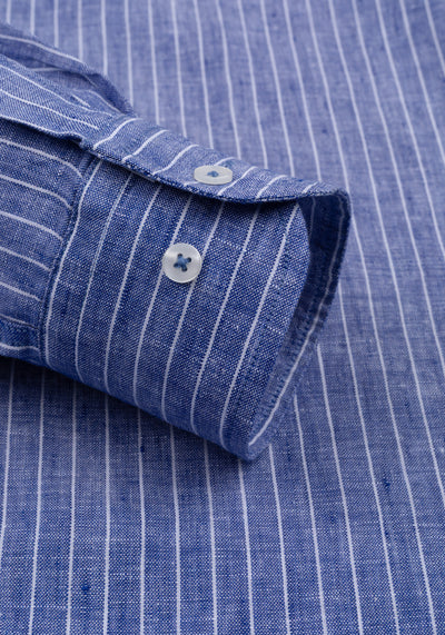 Marine Blue Stripe Belgian Linen Shirt