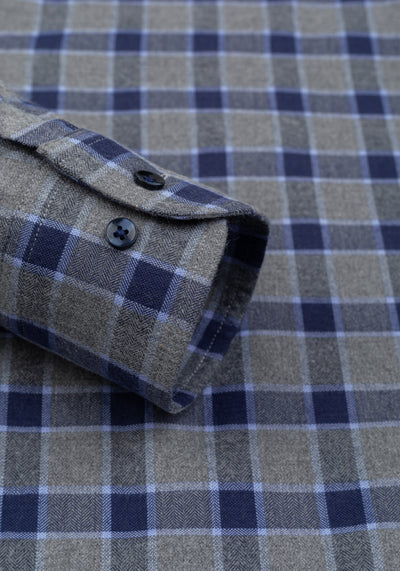 Royal Blue Grey Checked Flannel Shirt