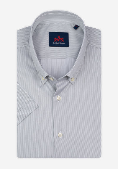 Deep Dark Olive Stripe Twill Shirt - Short Sleeve