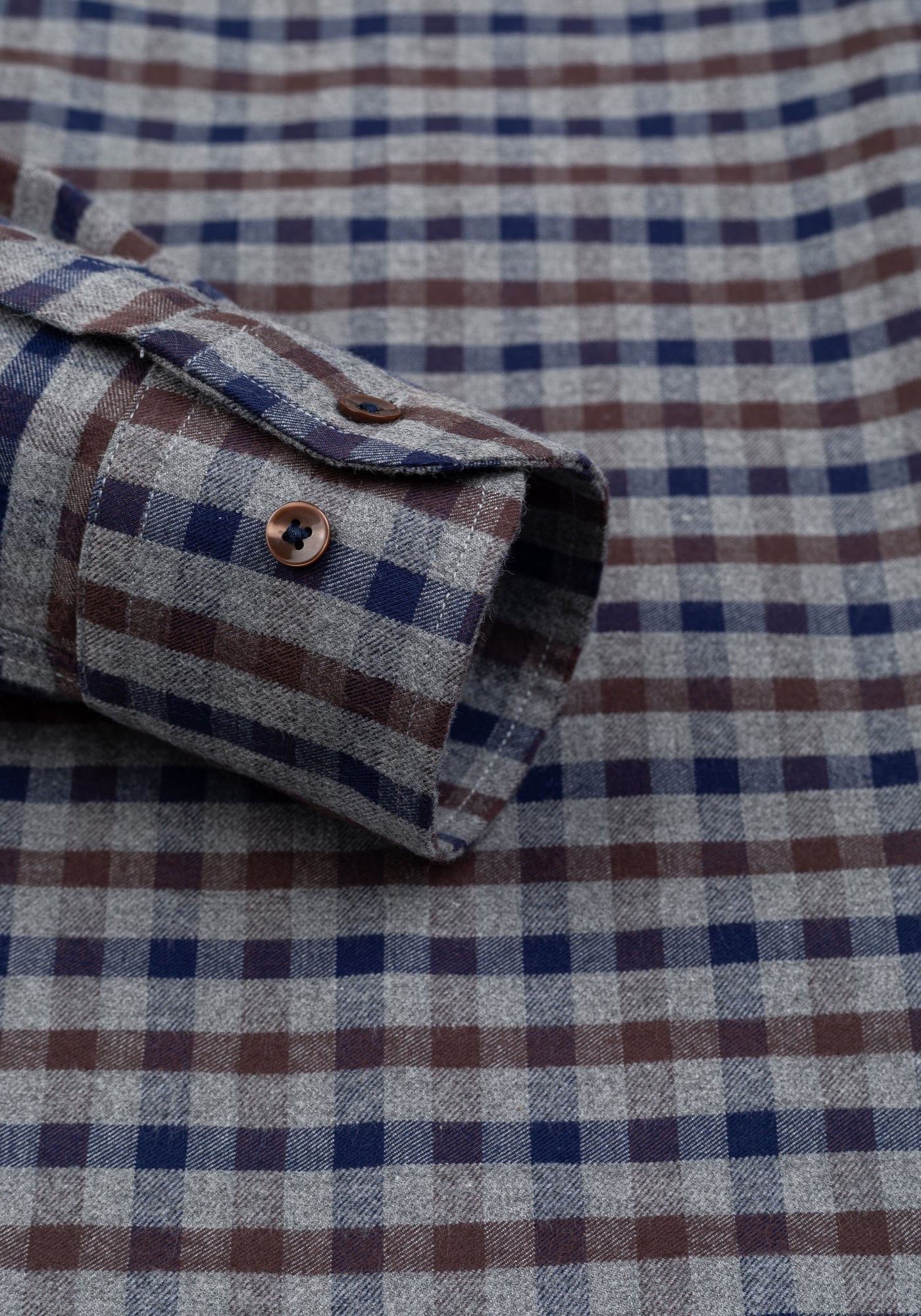 Mocha Brown Navy Checked Flannel Shirt