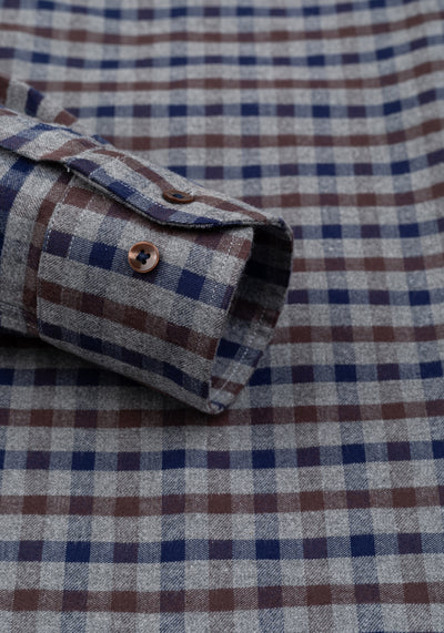 Mocha Brown Navy Checked Flannel Shirt