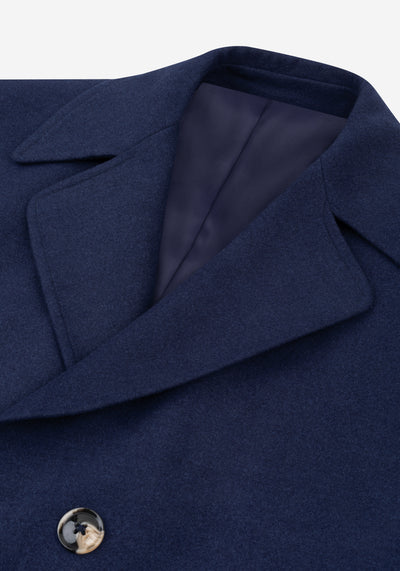 Marine Blue Double-Breasted Poly Coat