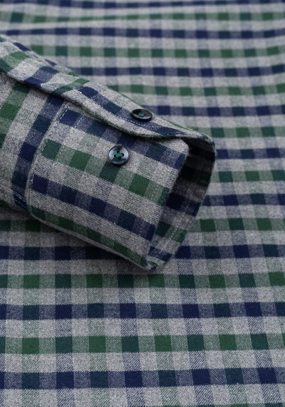 Marine Navy Green Checked Flannel Shirt