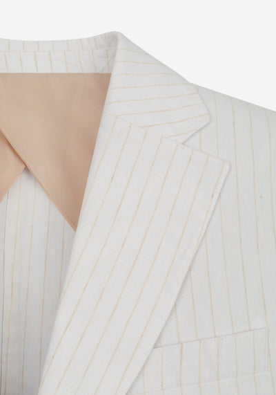 White Desert Beige Stripe Cotton Tencel Linen Blazer