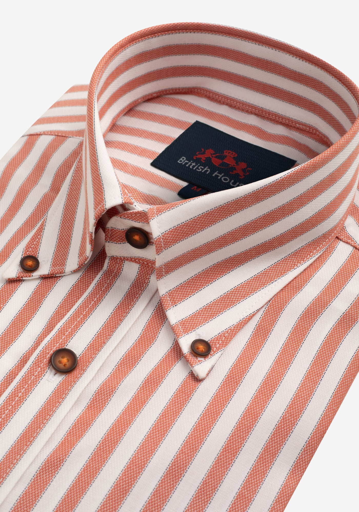 Solar Orange Stripe Two-Ply Oxford Shirt - Short Sleeve