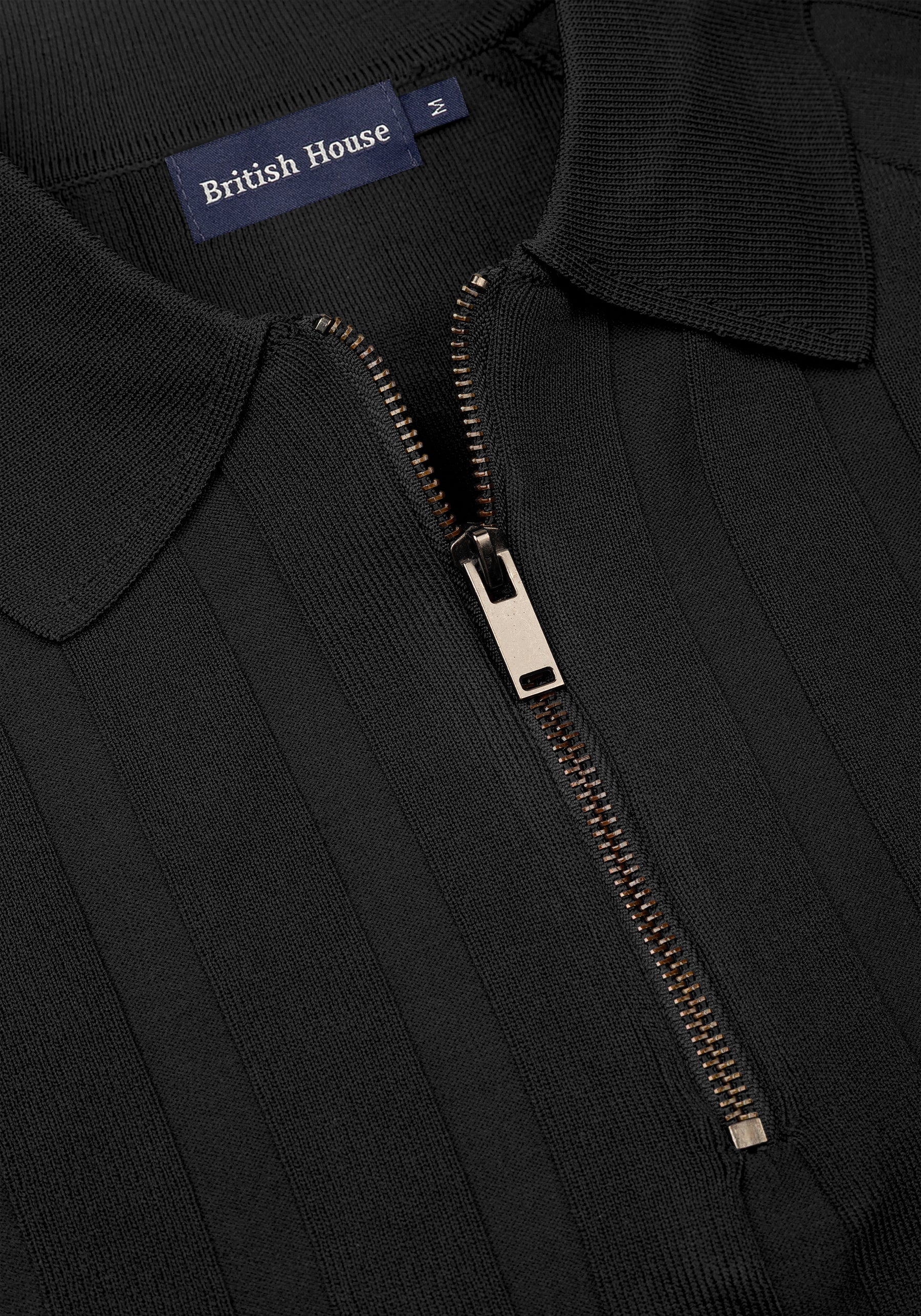Midnight Black Polyamide Knitted Polo Shirt