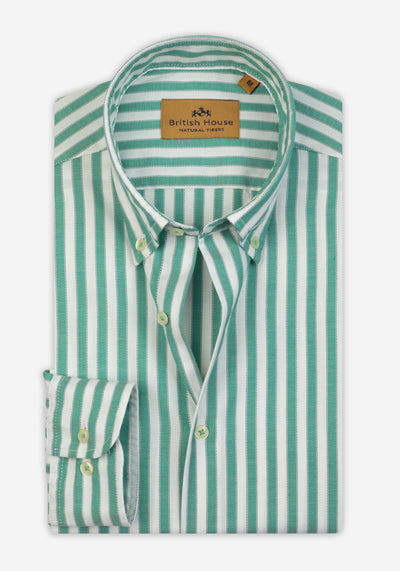 Ivy Green Stripe Washed Two-Ply Oxford Shirt