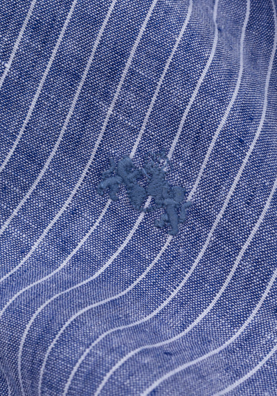 Marine Blue Stripe Belgian Linen Shirt
