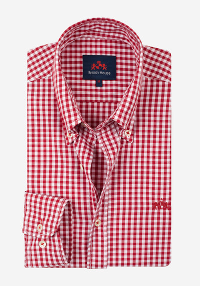 Garnet Red Checked Washed Oxford Shirt