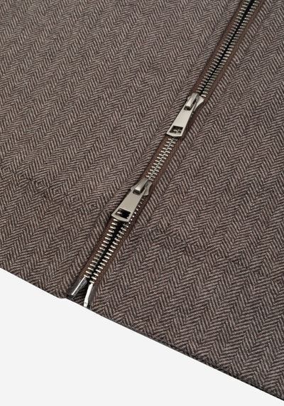 Oak Brown Wool-Blend Bomber Jacket