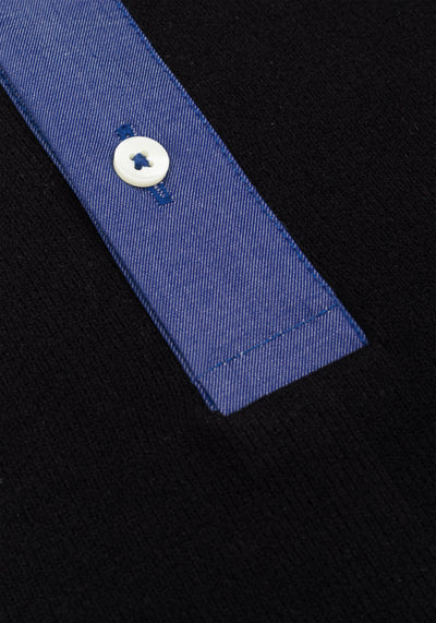 Pitch Black Cotton Polo Shirt - Long Sleeve