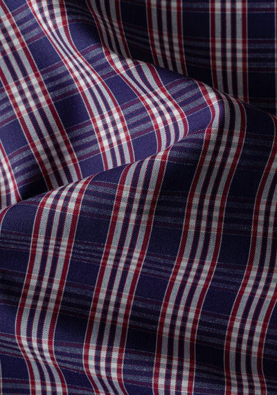 Deep Navy Red Checked Twill Shirt