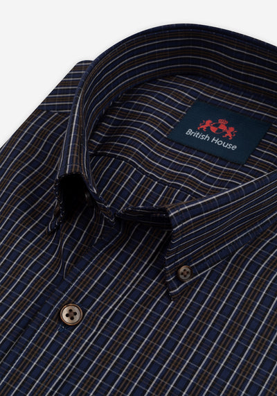 Midnight Navy Brown Checked Twill Shirt