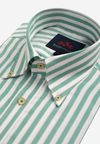 Cactus Green Stripe Two-Ply Oxford Shirt - Short Sleeve