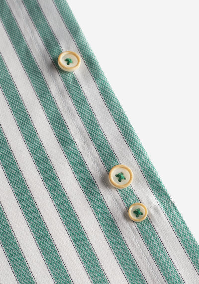 Cactus Green Stripe Two-Ply Oxford Shirt - Short Sleeve