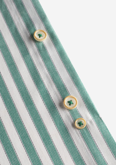 Cactus Green Stripe Basket Weave Shirt - Short Sleeve