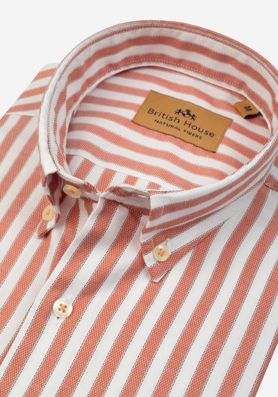 Glazed Orange Stripe Washed Two-Ply Oxford Shirt