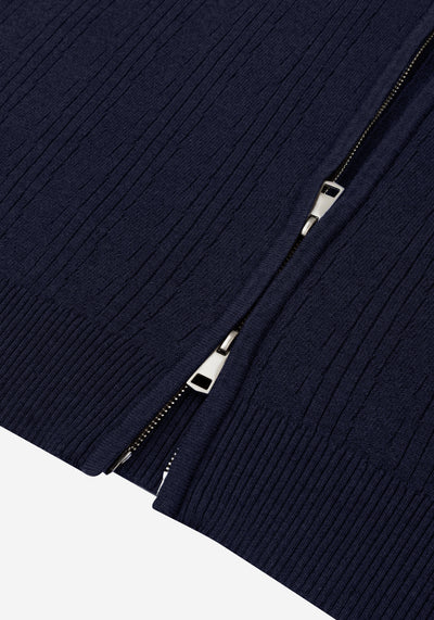 Frost Navy Double-Zipped Merino Wool Blend Pullover