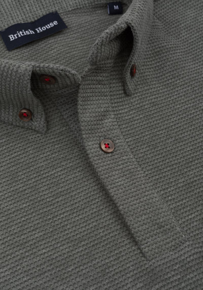 Muted Olive Waffle Polo Shirt