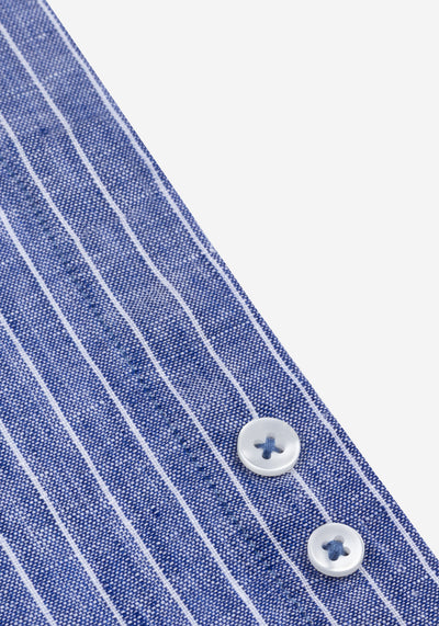 Marine Blue Stripe Belgian Linen Shirt