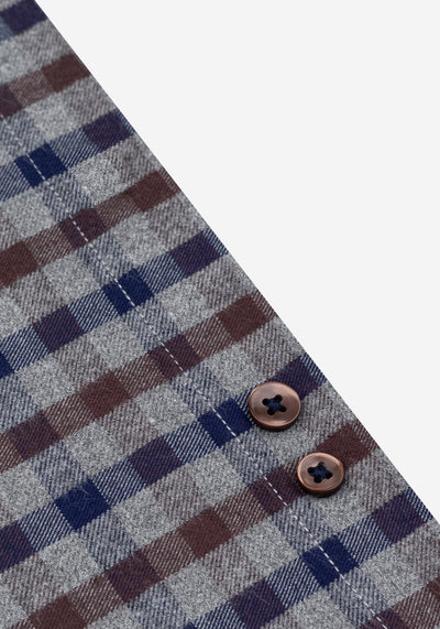Mocha Brown Navy Checked Flannel Shirt